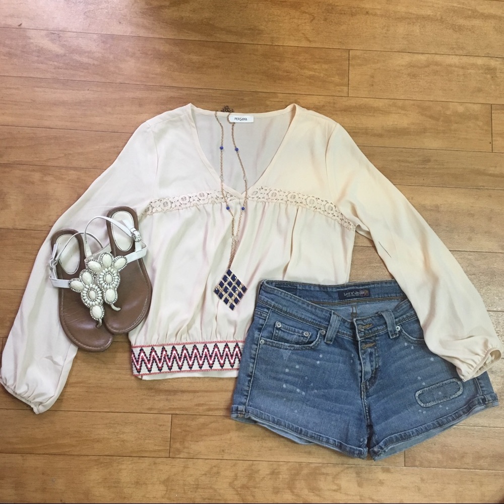 Sheer Boho Cream Crop Top - Picture 2 of 5